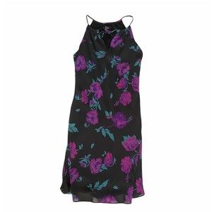 Express Juniors 5/6 Black Multicolor V-Neck Floral Dress Spaghetti Strap Midi